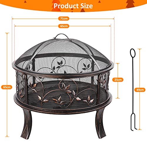 Feuerschale, Feuerschale Garten, Feuerkorb mit Funkenschutz, Feuerstelle Retro-Look, inkl. Poker & Kohlerost, Heizung im Winter, Stabil, Ø71x65cm, für Garten, Camping, Strand – Bild 3