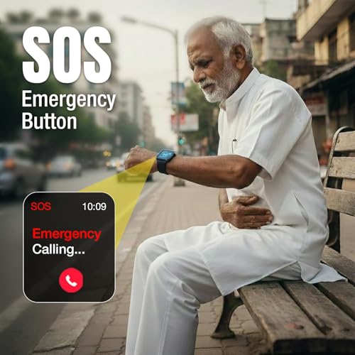 Image of sekyo Secura 4G Elder Smartwatch for Safety | SOS Button, GPS Tracking | Health Monitoring, Heart Rate, Steps, Calories | Whatsapp & Video Calling | Medication Reminders Control App