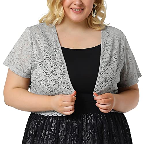 Image of Agnes Orinda Plus Size Bolero Shrugs for Women Lightweight Open Front Short Sleeve Cropped Lace Cardigan 2X Grey