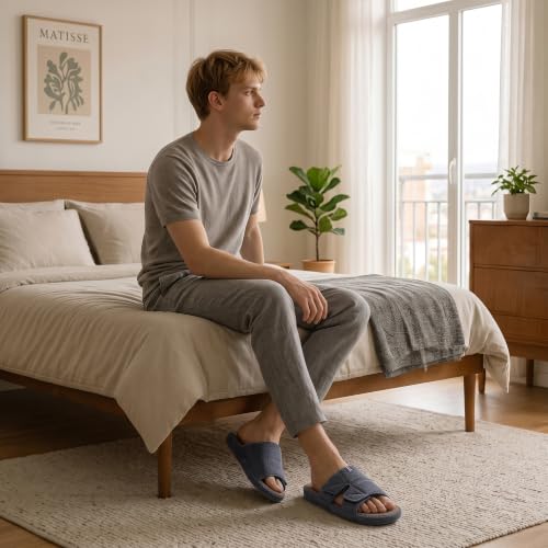 Image of House Slippers for Men Open Toe with Low Arch Support Rubber Sole