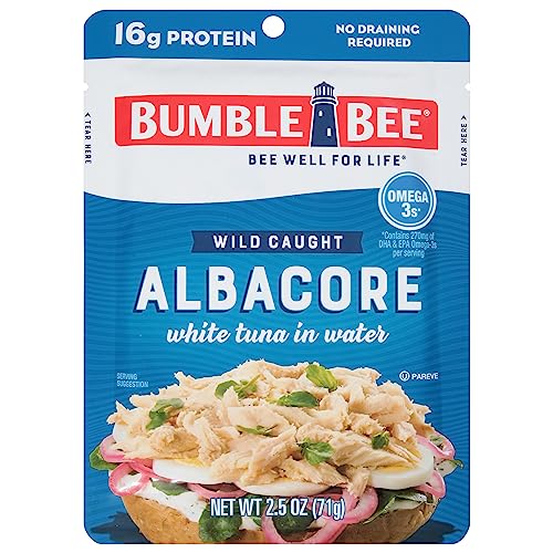 Image of Bumble Bee Chunk White Albacore Tuna in Water, 2.5 oz Pouch - Ready to Eat Wild Caught Tuna Packet - 16g Protein per Serving, High in Omega-3s - Non-GMO, Gluten Free, Kosher