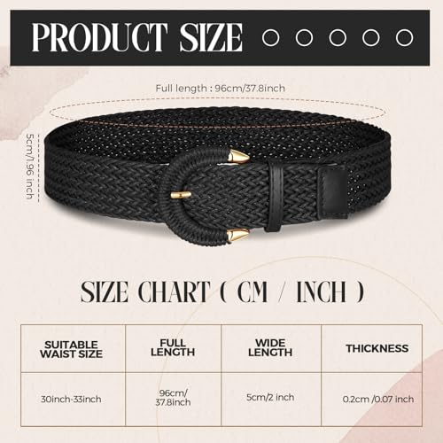 Suhine 3 Pcs Women Wide Braided Rattan Belt Straw Woven Elastic Stretch Waist Boho Belts for Dress Jeans Pants Adjustable2