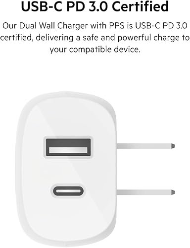 Miniatura 5 de Belkin Bloque de carga USB C de 37 W - Puerto USB-C de 25 W + puerto USB-A de 12 W para carga PPS Apple iPhone 17, Air, Pro, Pro Max, AirPods,