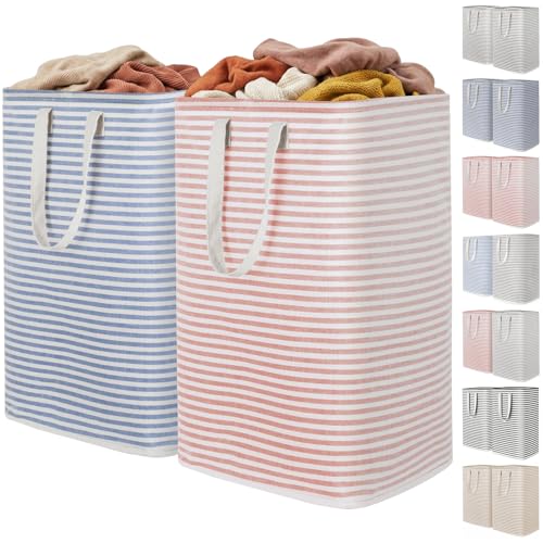 Image of Lifewit 2 Pack Laundry Basket 80L Each, Collapsible Clothes Hamper with Reinforced Handles, Freestanding Waterproof Design for Bedroom and Laundry Room, Pink&Blue 160L Total