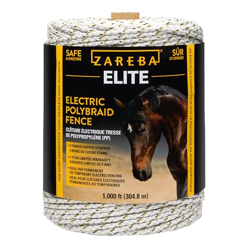 Zareba Elite Electric Polybraid Horse Fence - 1000 ft Roll 600 lb Break Strength 4 Tinned Copper Strands UV-Resistant Electric Fencing Wire for Horse Electric Fence Training EL1000C4-Z