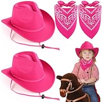 Xtinmee 4 Pcs Kids Cowboy Hat for Baby Boys Girls Toddler Wool Cowgirl Hats Cotton Bandana Rodeo Party Favors(Pink)