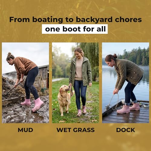 Image of Waterproof Deck Boots for Men & Women | Lightweight, Anti-Slip Rubber Rain Boots, 10 oz each | Pull-On Fishing & Ankle Boots for Sailing, Boating, Docks, Camping | Garden Boots for Everyday