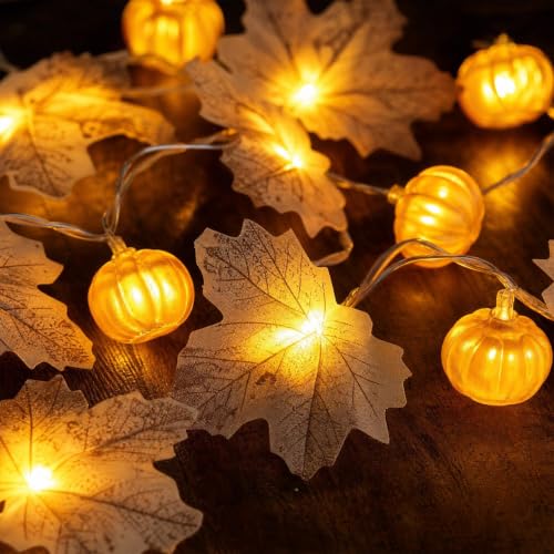 3PCS 5FT Thanksgiving Maple Fall Leaves Garland with Lights Pumpkin Decor - image 5