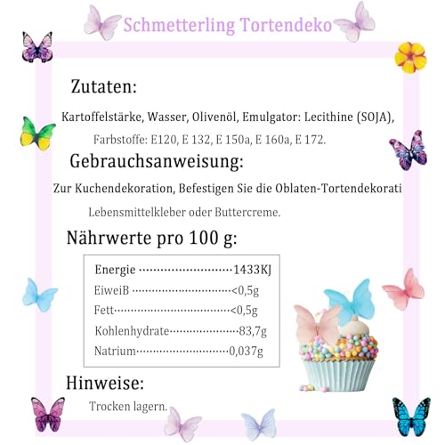 ENLACE Essbare Schmetterlinge für Torte,48 Stück Bunt Schmetterlinge Tortendeko Essbar,Esspapier Schmetterlinge Deko Geburtstag,Essbare Tortendeko,Schmetterling Cupcake Topper für Hochzeit Geburtstag