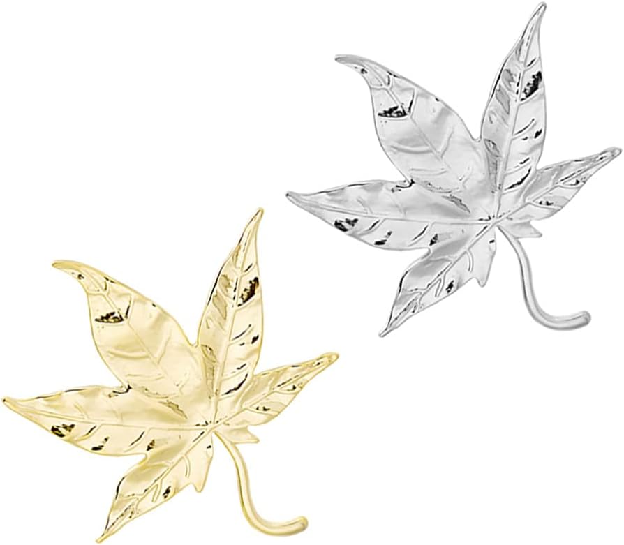 2Pcs Maple Leaf Brooch Pin Lapel Pins Badges Autumn Jewelry for Clothing Bags Backpacks Jackets Hat Accessory Decoration (Golden, Silver)