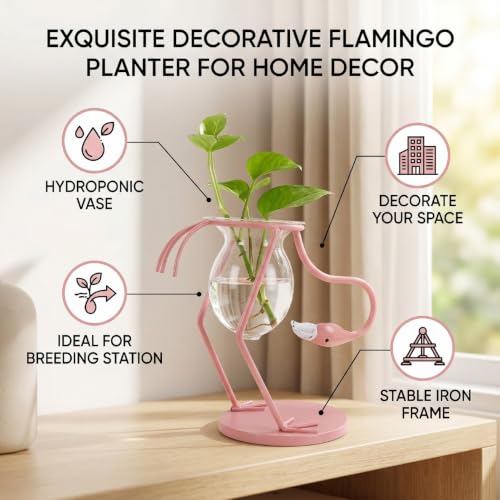Florero de vidrio flamenco rosa para decorar espacios pequeños sin ensuciar 3