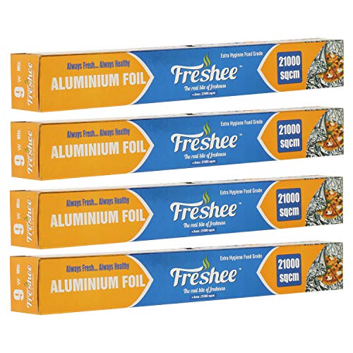 Image of Freshee Aluminium Foil for Food Packing Silver Foil Paper Roll Disposable Roti Wrapping Baking Grilling Paper 21000 sqcm- Pack of 4