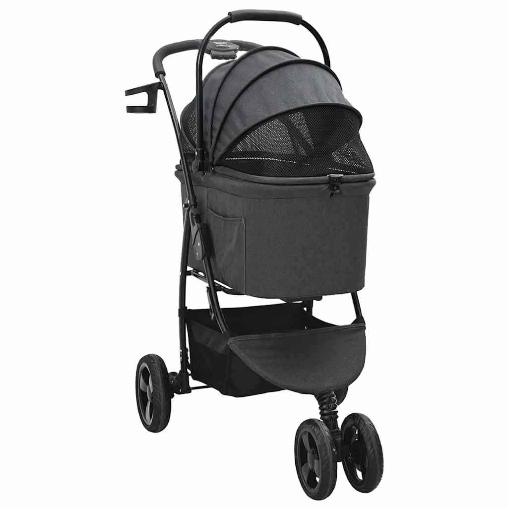 Passeggino pieghevole per animali domestici nero, in poliestere con telaio in acciaio, dimensioni 78 x 54 x 101 cm, per cani e gatti fino a 25 kg, con tasche laterali, cestino