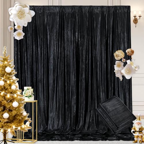 Black Sequin Backdrop Curtain 2 Panels 4.8FTx10FT Glitter Background Drapes Sparkle Photography Backdrop for Party Wedding Stage Birthday Wall Decorations