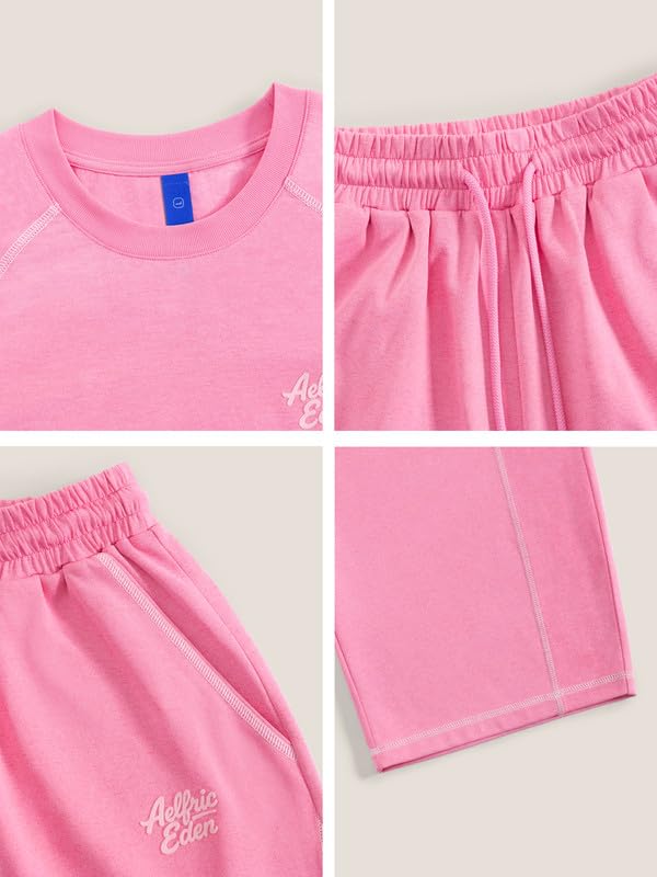 Aelfric Eden Dres do joggingu, damski letni Y2K, dwuczęściowy dres treningowy z krótkim rękawem, strój rekreacyjny, crop top, spodnie do biegania, strój domowy, zestaw wypoczynkowy, odzież streatwear
