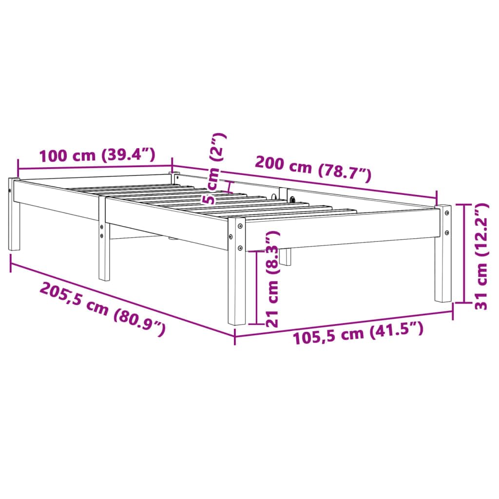 vidaXL Estructura de Cama, Somier de Listones de Invitados, Armazón de Cama, Mueble para Dormitorio, Madera Maciza de Pino Marrón Cera 100x200 cm