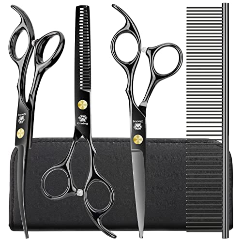 Image of Dog Grooming Scissors Kit with Safety Round Tips, GLADOG Professional 5 in 1 Grooming Scissors for Dog
