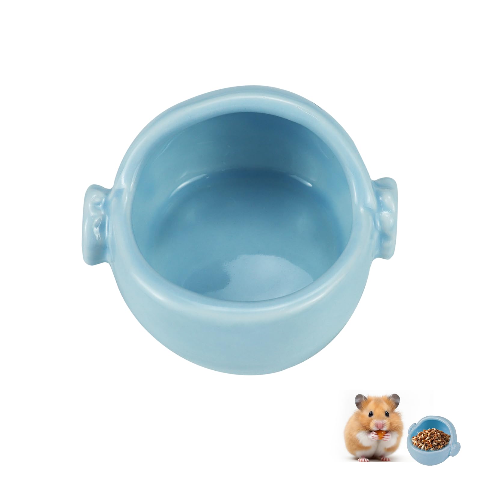 LuckyOpt Ceramic Hamster Bowl, Easy to Clean Anti Flipping Hamster Food and Water Bowl Feeding Bowl, Small Animal Bowls for Dwarf Hamsters Parrots Rodent Feeding (Blue)