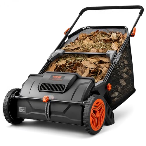 VEVOR Push Lawn Sweeper, 21inch Leaf & Grass Collector, Heavy Duty Thickened Steel Durable to Use with Large Capacity 3.5 cu. ft. Mesh Collection Hopper Bag, 2 Spinning Brushes