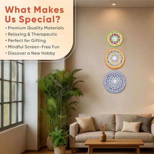 Image of YAVIX Lippan Kala Kit | Complete DIY Craft Set with 3 Premarked Round MDF Boards, Acrylic Colors, Mirrors & Moulding Clay for Art & Home Decor | Ideal for Gifting, Artists & Beginners