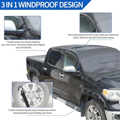 Image of Windshield Snow Cover Fit for Toyota Tundra 2007-2021, Front Windshield Cover for Ice and Snow, Auto Extra Thick Windshield Ice Cover Protects Windshield from Rain, Sun, Frost (Black)