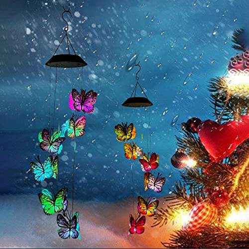 Qudai Carrilhão de vento solar LED borboleta ao ar livre pendurado sinos de vento lâmpada colorida l
