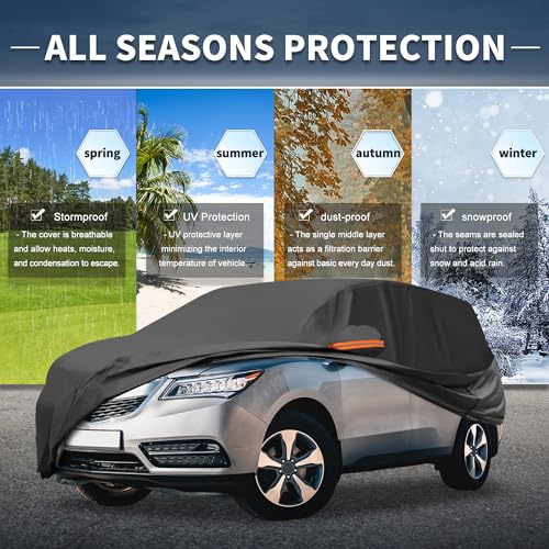 Image of X AUTOHAUX Car Cover Outdoor Waterproof Sun Rain Snow Hail Protection with Left Side Door Zipper Aluminum Film for Acura MDX