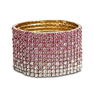 Steve Madden Wide Pink Ombre Rhinestone Stretch Bracelet For Women