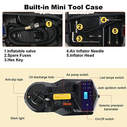 Electric Car Jack Tyayt 5 Ton Electric Hydraulic Jack With Touch Screen For Suv Sedans 12V Electric Car Lift Floor Jack With Tire Inflator Pump For Tire Change(Black) #TOP2