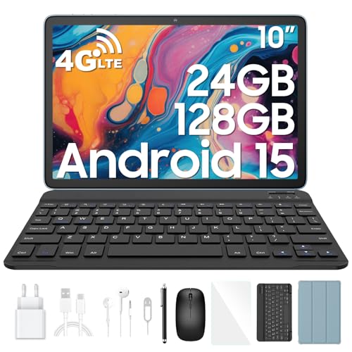 Blackview Tablet Android 15 Tab 60 Pro 10 Pulgadas Tableta 24GB RAM+128GB ROM/2TB TF, 4G LTE&5G Wi-Fi, Widevine L1,Face ID,Octa-Core, 7700mAh,AI Cámara 8MP+5MP GPS/WPS/PC Tablet con Teclado,Ratón ect