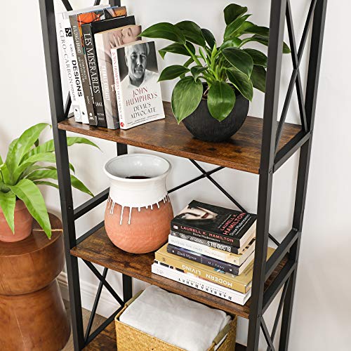 VASAGLE 4 Tier Bookshelf, Bookcase, Kitchen Shelf, Free Standing Shelf, Ladder Rack with 4 Open Shelves, for Kitchen, Office, Stable Steel Frame, Industrial Style, Rustic Brown and Black ULLS030B01