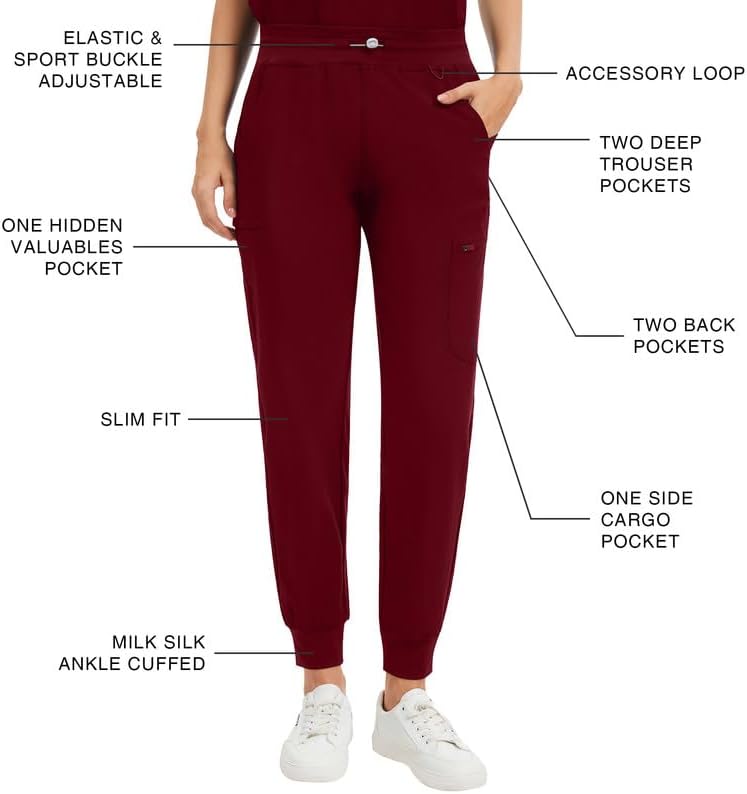 Kitmaz Women's Scrub Set - Convertible Mandarin/V-Neck Top & Jogger Pants, 9 Pockets, Wrinkle & Splash Proof - Image 4