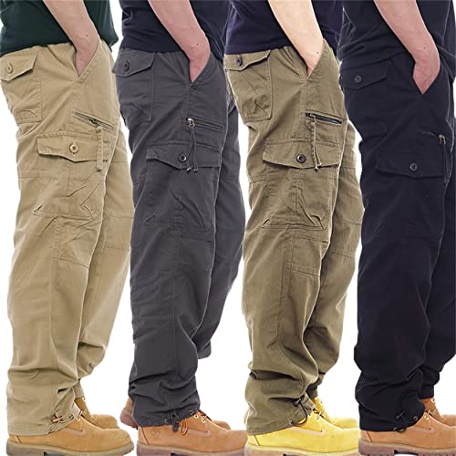 Men's Full Elastic Waist Casual Cargo Pants Men Relaxed Fit Lightweight Work Pant Stretch Twill Cotton Jogger Pants (Large,Black)4