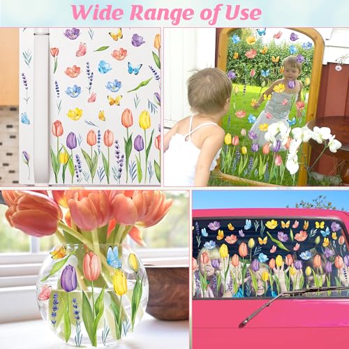 Image of 210PCS Spring Window Clings, 9 Sheet Spring Window Clings for Glass Windows with Tulip Flowers Butterfly, Double-Side Decals Stickers Decorations for Home Office Decor