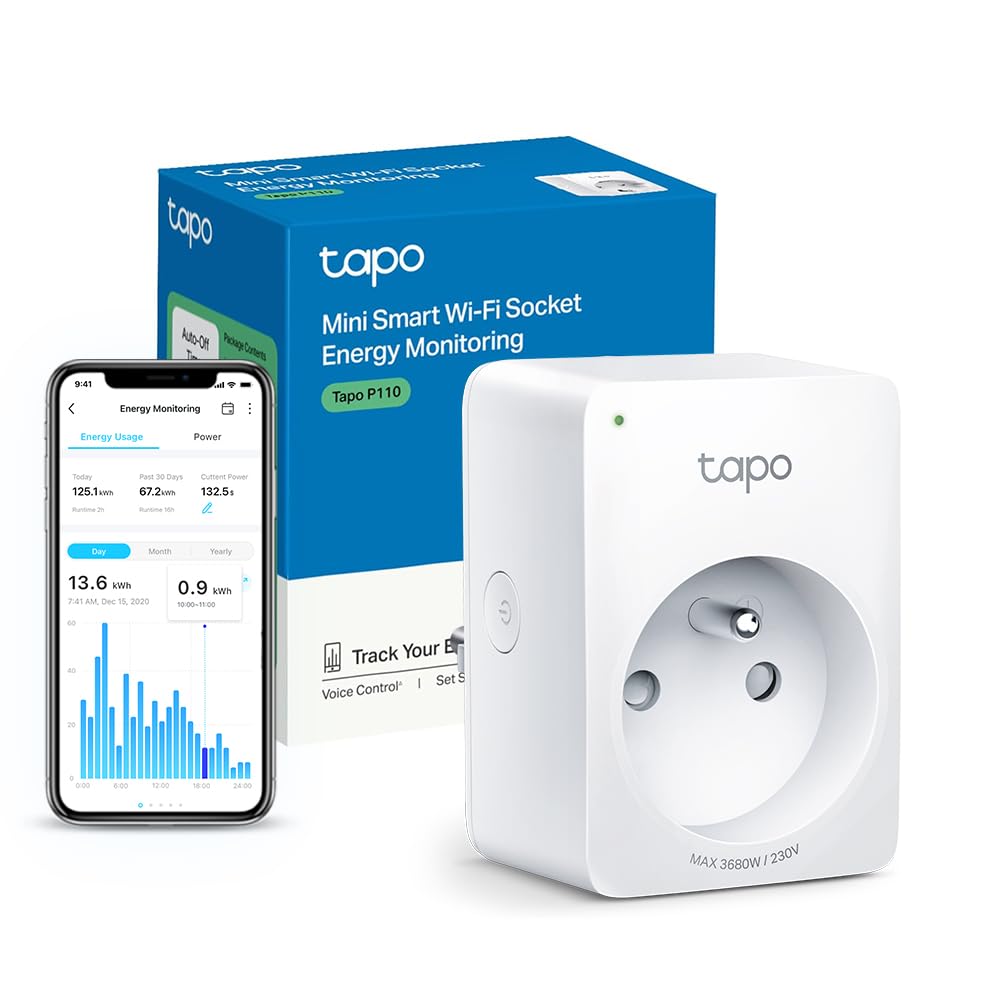 Tapo Tapo Prise Connectée WiFi, Suivi de consommation, 16A Type E, Compatible avec Alexa, Google Home et SmartThings, Contrôler Le radiateur, Le Chauffage, Économie d'énergie, P110(FR)