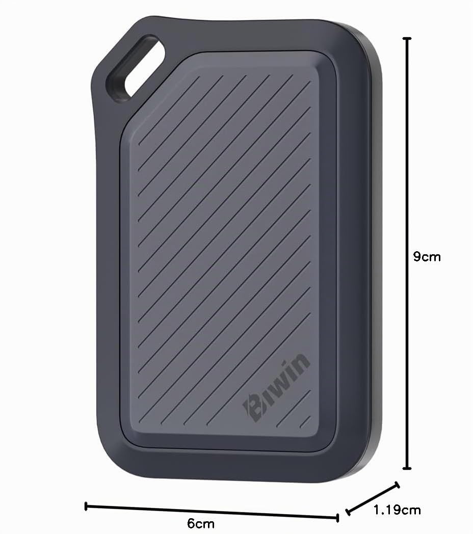 Biwin Disque SSD Externe PR2000 2 to, jusqu'à 2000 Mo/s, IP67 étanche à la poussière et à l'eau, Portable SSD, USB-C USB3.2 Gen2x2, Noir