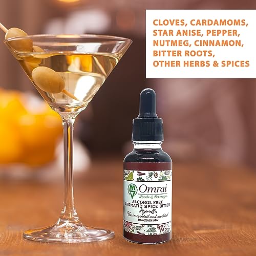 Image of Omrai Foods Aromatic Spiced Bitter 30ml for Cocktails & Mocktails | Alcohol Free | Hand Crafted Spice Bitter | Old Fashioned | Martini| Negroni | Gin & Tonic | Taste Enhancer for Cocktail & Mocktail