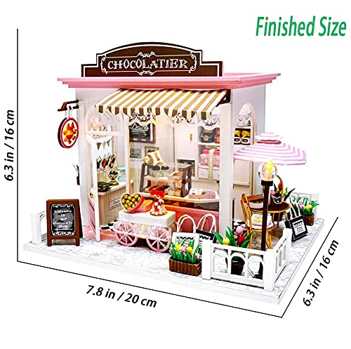 Gudoqi Diy Miniature Dollhouse Kit, Tiny House Kit With Music And Dust Proof, Miniature House Kit 1:24 Scale Chocolate Shop, Great Handmade Gift For Birthday Halloween #TOP1