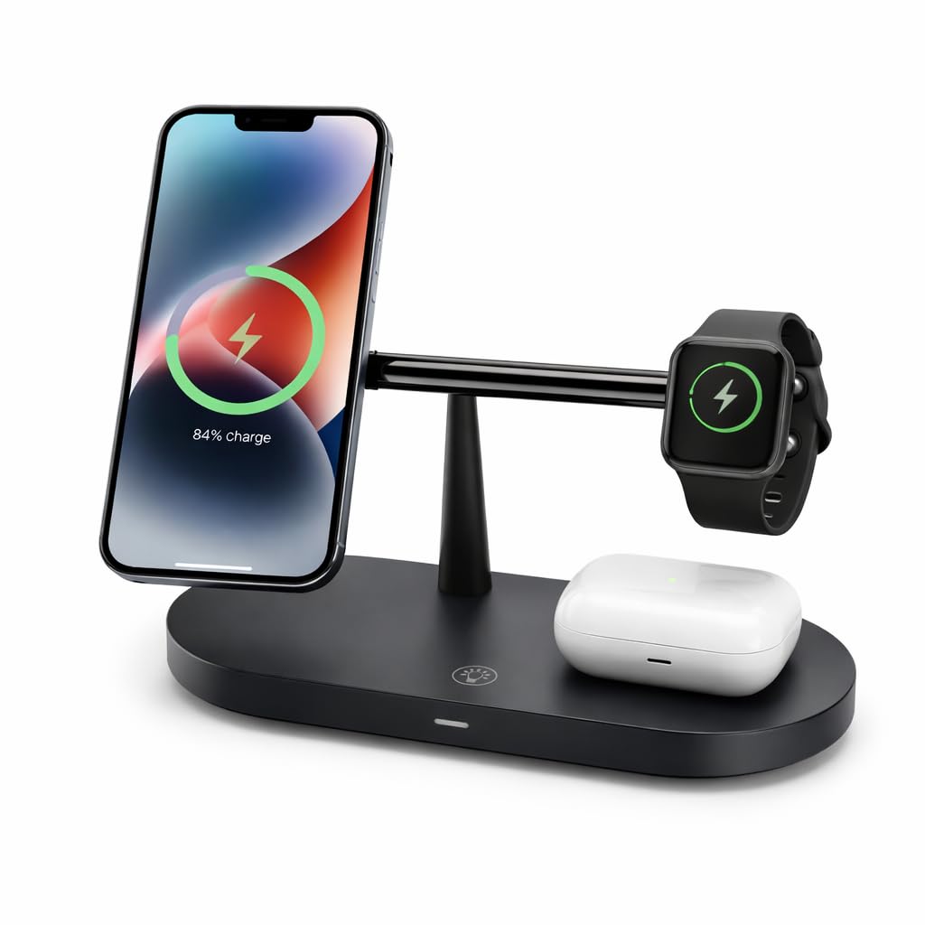 5-in-1 Manyetik Kablosuz Şarj Standı 15W | iPhone 15-14-13-12 Uyumlu | Apple Watch & AirPods…