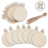 N&T NIETING Natural Wood Slices with Holes 30pcs 7.36cm Round Christmas Wooden Circles Ornaments for Art and Crafts Christmas Ornaments DIY Crafts