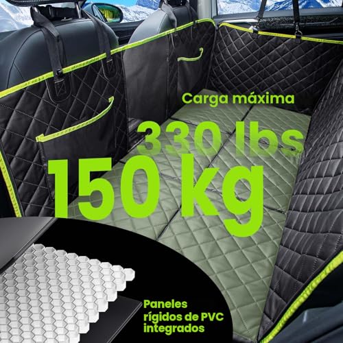 Miniatura 5 de Pecute Funda Coche Perro Con Fondo Duro Para Asiento Trasero,2025 Materia Mejorada,3 En 1 Funda Extensor Barrera, Impermeable Antirayaduras, Textura Sofá,Hasta 150 Kg