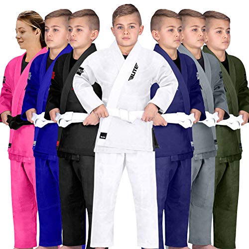 Elite Sports IBJJF Ultra Light BJJ Brazilian Jiu Jitsu Gi for Kids with Preshrunk Fabric and Free Belt, C2, Black