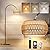 Arc Floor Lamp for Living Room with 3 Color Temperatures, Black Standing Lamp with Remote & RGB Bulb, Farmhouse Rattan Boho Floor Lamp Height Adjustable Corner Tall LED Floor Lamps for Bedroom Office