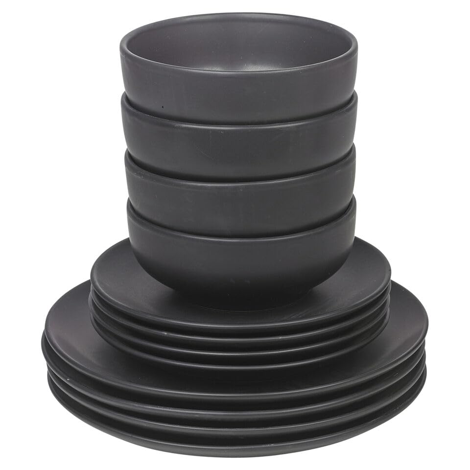 Queensway Home & Dining Stone Ceramic Dinnerware of 12/24 Pcs Crockery Plates Bowls for Dining Set, 4 Solid Colour Elegant Tableware Set - Dishwasher Safe, Dessert, Pasta, Salad Plates with Bowls