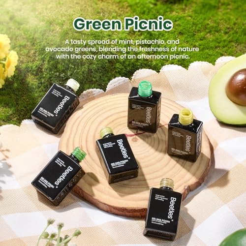 Image of Beetles Green Gel Polish Set - Green Picnic Pastel Gel Nail Polish Set 6 Colors, Soak Off UV LED Lamp Fall Nails Art, Long-Lasting Manicure Salon DIY Day Nails Home