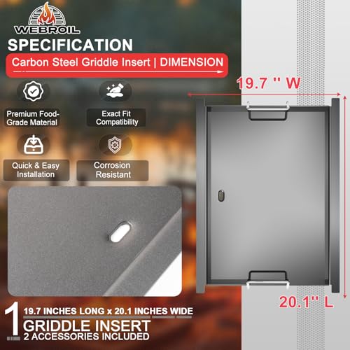 Image of Flat Top Griddle Insert for Chargriller, Carbon Steel Griddle Plate for Char-Griller 5050, 3030, 3725, 3001, 5650, 5252 Grill Models, King Griller 3008, Replacement Part for Chargriller Grates