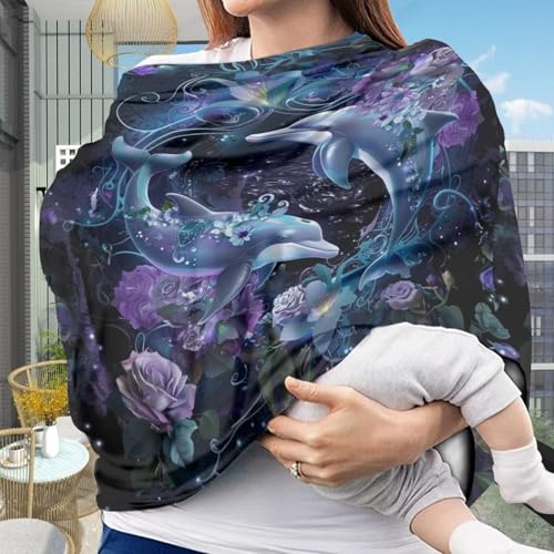 Image of Youngerbaby Dolphin Flower Nursing Cover Carseat Canopy Car Seat Covers for Babies Mom Breastfeeding Scarf Infant Multi Use Cover for Baby Stroller Shopping Cart Feeding High Chair