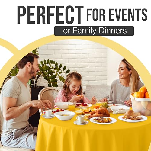 Image of Exquisite 66% Thicker Premium Yellow Round Tablecloth 0.5 Mil 12 Pack Plastic Table Cloth Disposable 84 Inch Round Plastic Tablecloth Won't Tear Easily Like Cheap Thin Brands