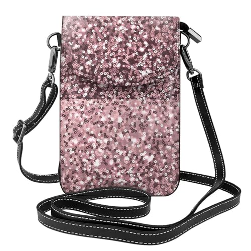 Pochette téléphone femme paillettes or rose - Petit sac bandoulière en cuir PU avec porte-cartes