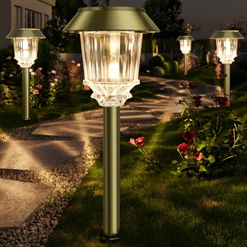 XMCOSY+ Solar Pathway Lights Outdoor - 4 Pack Auto On/Off 10-40 LM Dimmable Waterproof Outdoor Solar Lights for Yard Pathway Garden Driveway Walkway (Bronze) Bronze 4 Packs